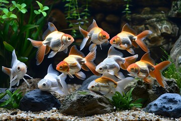 Golden goldfish in aquarium.