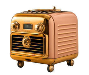 A stylish retro electric heater with a vibrant gold finish, perfect for adding charm and warmth to any space.