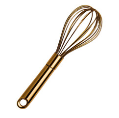 Elegant golden whisk for culinary tasks, perfect for mixing and whipping ingredients in the kitchen with style.