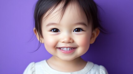 Poster - A baby girl smiles at the camera.