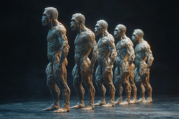 Poster - an animated timeline of human evolution with key intellectual milestones highlighted, showcasing the