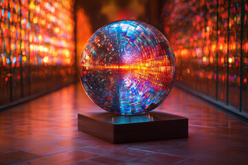 Poster - a revolving, illuminated sphere with shifting colors and patterns, creating a mesmerizing display. c