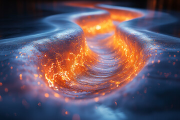 Poster - a holographic projection of swirling geometric patterns that appear to float and move in mid-air. co