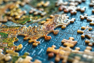 Poster - a giant jigsaw puzzle with pieces that, when assembled, form a detailed infographic about a topic. c