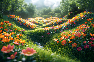 Poster - A garden where each flower blooms into a different symbol or equation, symbolizing the growth of intellectual ideas. Concept of intellectual growth and creativity.