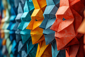 Poster - a colorful origami display where each folded paper figure represents a different statistic or piece 