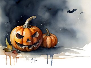 Watercolor Halloween Pumpkin Horror Illustration Art