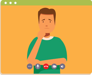 Poster - Thoughtful man participating in video conference call