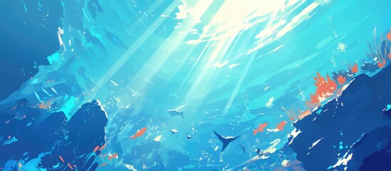 Poster - Abstract marine background featuring sunbeams and an underwater landscape
