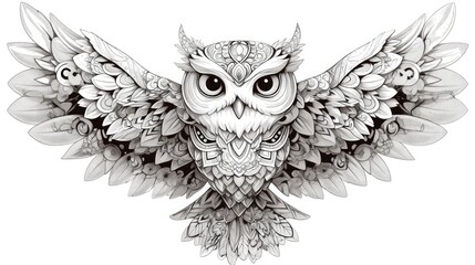Poster - Zentangle style owl illustration filled with decorative patterns designed for adult coloring book pages and stress relief ink drawing