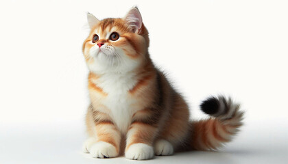 Portrait of a cute beautiful isolated sitting long brown hair cat on white background