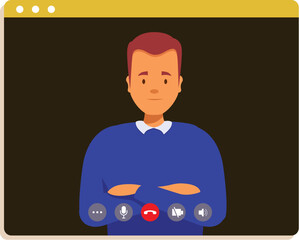 Poster - Illustration of a confident businessman crossing his arms during a video call