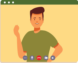 Poster - Smiling man waving his hand while making a video call on computer, online communication concept