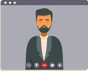Poster - Businessman having video call on computer wearing suit and talking on video conference software using webcam