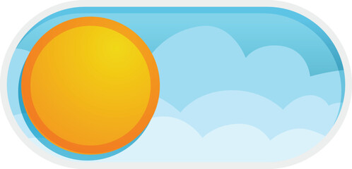 Poster - Cartoon sun shining through clouds on off switch button for game or mobile design
