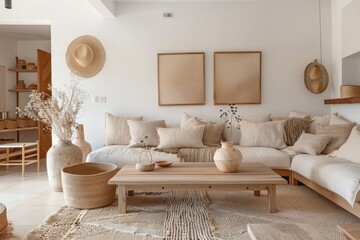 Wall Mural - Minimalist Living Room Decor with Natural Textures