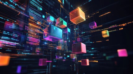 Wall Mural - Abstract Digital Art with Colorful Cubes