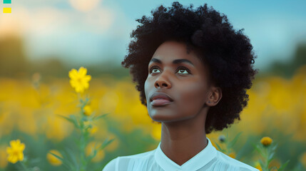 Poster - Woman Looking Flowery Nature Styl