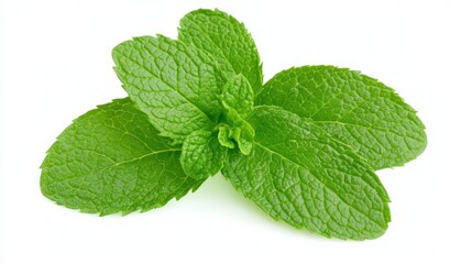 Fresh Green Mint Leaves Isolated on White Background