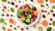 © Narongsag - Fresh Fruit Salad with Berries and Greens in Bowl  Flat Lay