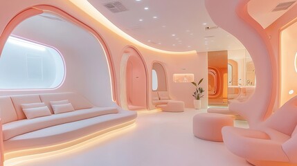 Modern Pink Interior Design with Curved Walls and Soft Seating