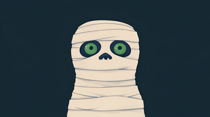 Wall Mural - Spooky Halloween Mummy Illustration with Green Eyes