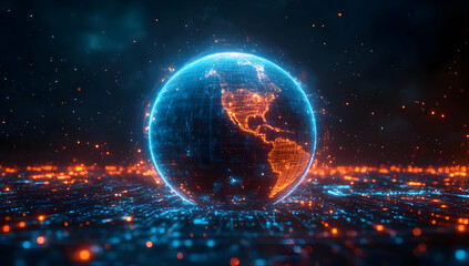 Poster - A stunning representation of a digital globe illuminated with vibrant colors, showcasing a modern, high-tech atmosphere.