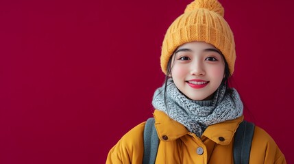 Wall Mural - A young woman smiles at the camera.