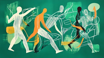 Poster - Abstract art of people walking.