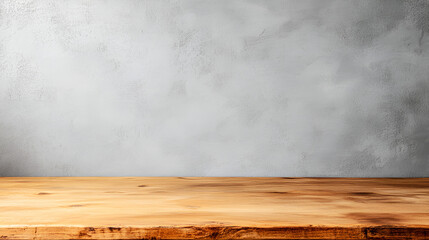 Wall Mural - Rustic Wooden Tabletop with Grey Concrete Wall Background for Product Display