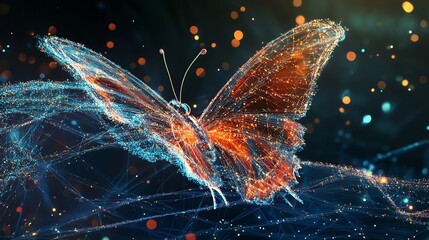 Canvas Print - A digital rendering of a butterfly made of glowing particles.