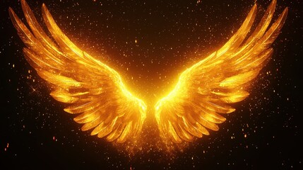 Wall Mural - Golden Angel Wings with Sparkles on Black Background