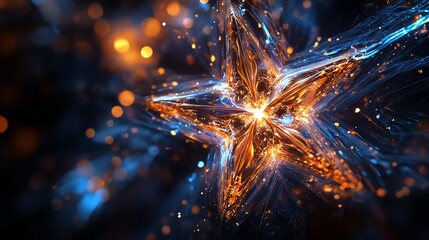 Poster - A 3D rendering of a glowing star shape with blue and orange lights.