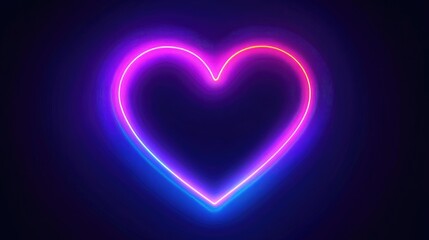 Poster - Abstract ultraviolet background featuring a neon heart frame Minimalist line art represents a glowing romantic symbol perfect for Valentine s Day