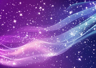 Wall Mural - Bright violet illustration featuring an abstract shiny background adorned with stars in a line art style