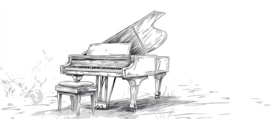 Poster - Line art illustration featuring a minimalist piano design suitable for wallpaper