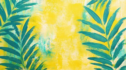 Wall Mural - Abstract Yellow and Green Palm Leaves Painting Background