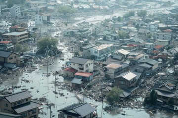 A cityscape is transformed by a natural disaster, its inhabitants facing the challenges of resilience, recovery, and rebuilding their community