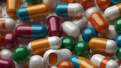 A close-up of assorted colorful capsules and tablets medication