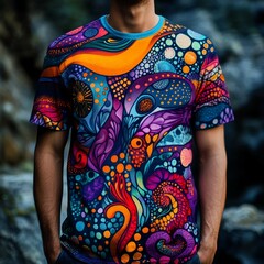 Colorful Abstract Pattern T Shirt on Man