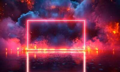 Wall Mural - Neon Frame in Fire and Smoke