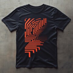 Black T Shirt with Red Geometric Design