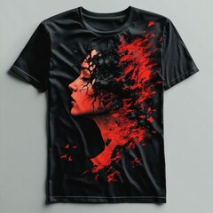 Wall Mural - Black T Shirt with Red and Black Abstract Woman Design