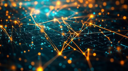 Leinwandbilder - A digital graphic of interconnected nodes radiating bright, multicolored light against a deep, dark backdrop.
