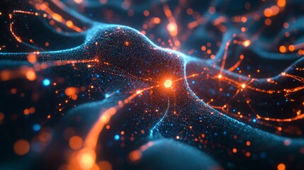 Leinwandbilder - A stunning background of vibrant digital waves is illuminated by red and blue light particles.