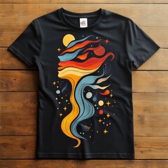 Wall Mural - Abstract Cosmic Flame Design on Black T Shirt