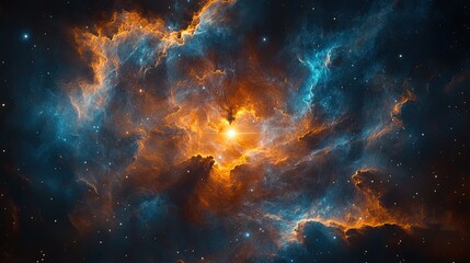 Wall Mural - A breathtaking image of a colorful nebula with swirling blue and orange gases, illuminated by distant stars in the vastness of space.