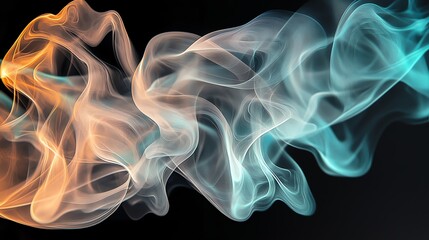 Wall Mural - abstract orange and blue smoke trails against a black background.