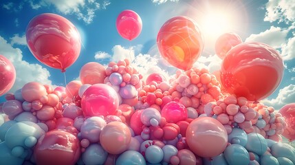 Wall Mural - balloons float in bright blue sky.