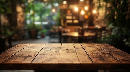 Leinwandbilder - The empty wooden table top with blur background of cafe Exuberant image : Generative AI